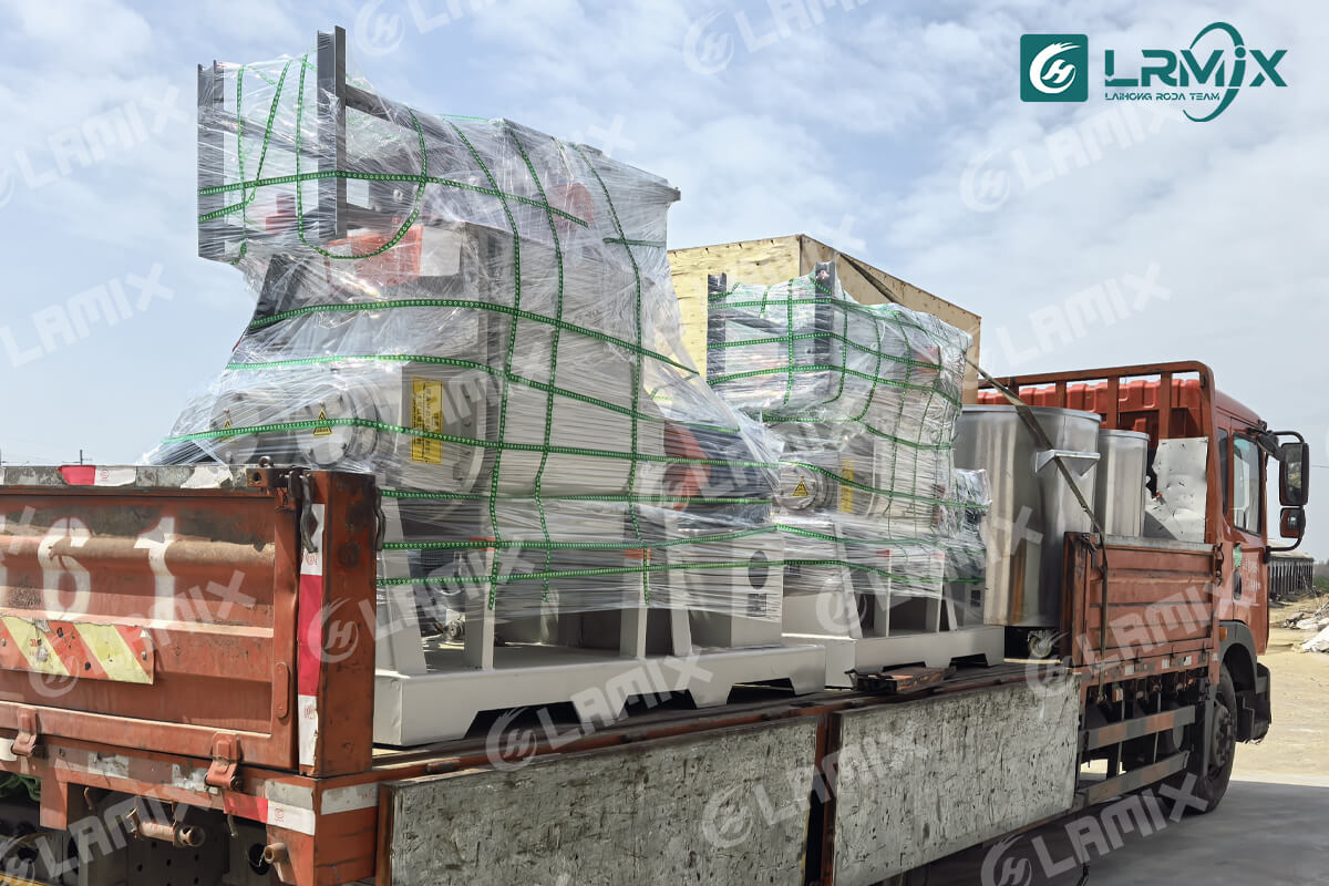 100L and 200L explosion-proof sigma kneaders packed and loaded for delivery at LRMIX factory