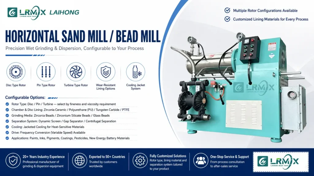 LRMIX Horizontal Sand Mill / Bead Mill with Pneumatic Diaphragm Feed Pump